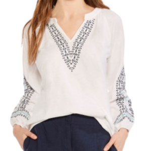 NEW NIC+ZOE EMBROIDERED SOLSTICE TOP, White, Size Medium